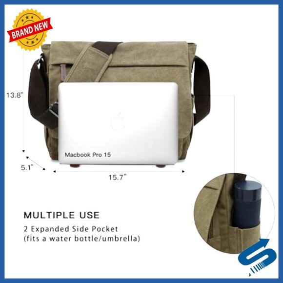 Vintage Canvas Messenger Bag Large Crossbody Laptop Briefcase Travel Purse - Picture 2 of 7